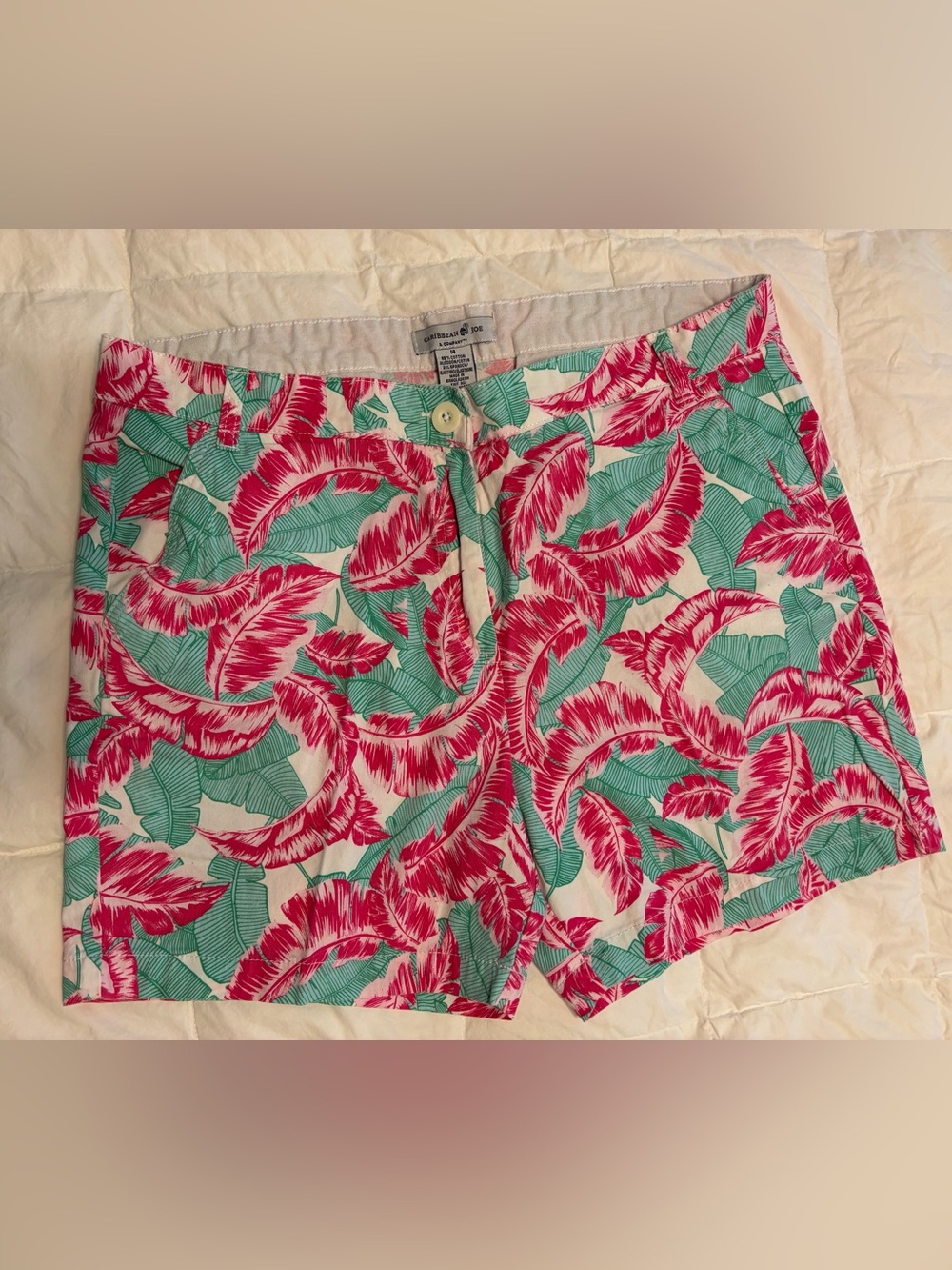 Caribbean Joe Pink & Mint Tropical Print Bermuda Shorts